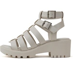 Bone color open toe block heel Sandal